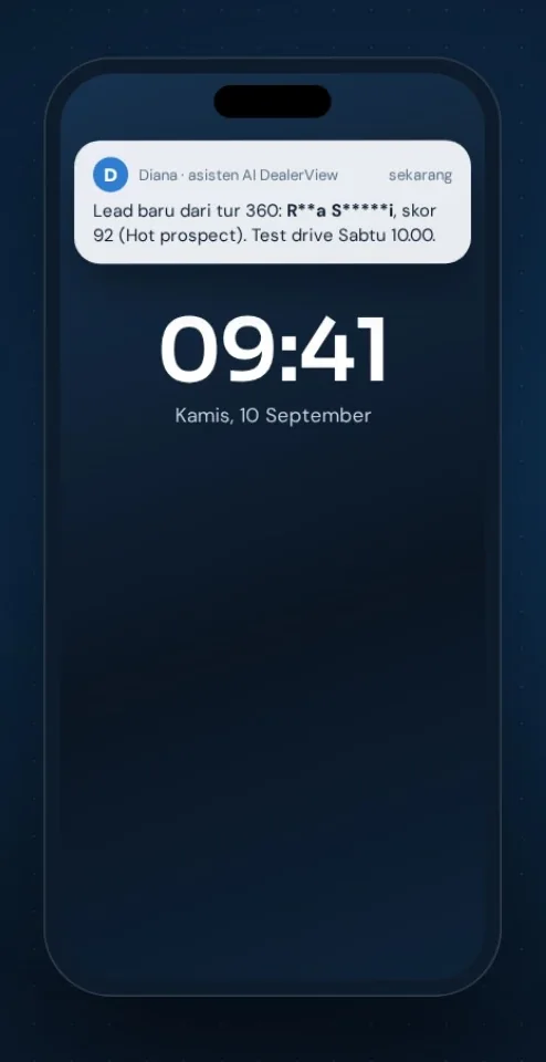 Layar kunci HP dengan notifikasi lead baru